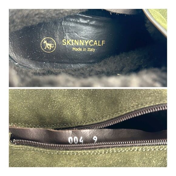 Skinnycalf Italy Olive Suede Shearling Over The Knee Wedge Boots US 8,5-9 - Picture 15 of 16